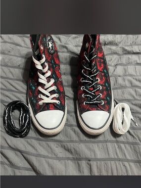 Converse High Top Sneakers in Red and Black Floral Print